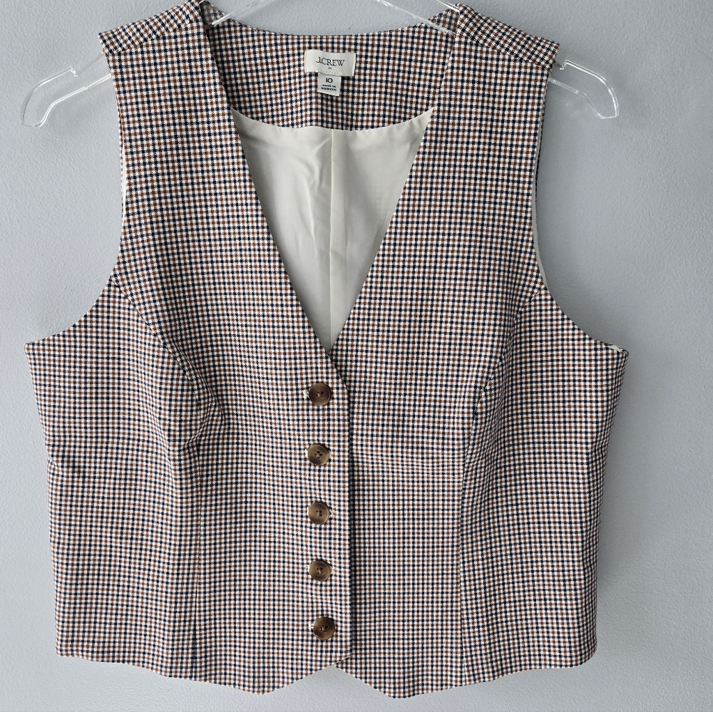 NWOT J. Crew Vest Jacket Women Brown Plaid Button Up, s10